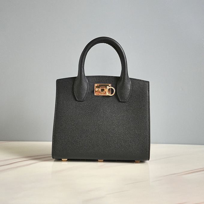 salvatore ferragamo studio small grained calfskin top handle bag #211424